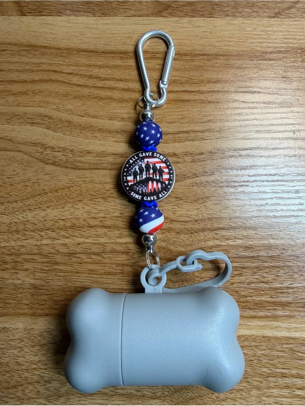 Patriotic Dog Bone Waste Bag Holder with Keychain